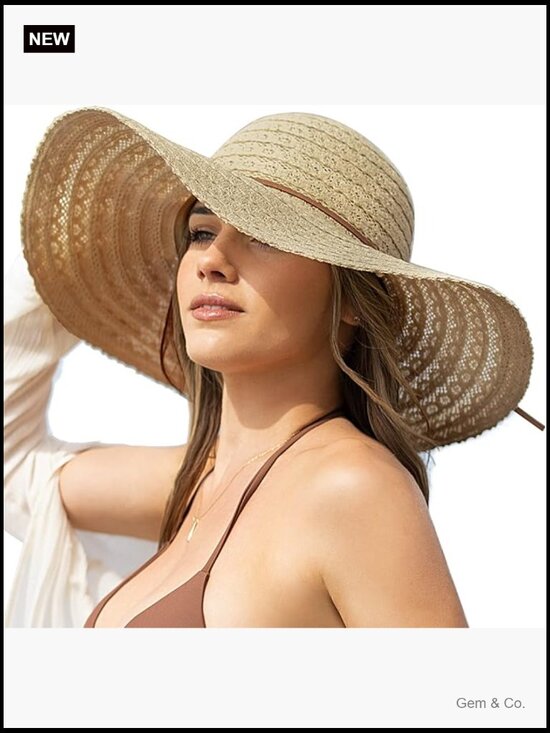 Floppy Wide Brim Sun Hat with Lace, Packable & Foldable for Travel Beach